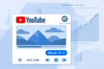 Illustration showing a YouTube video ad player with a skip button and cost-per-view bidding graph